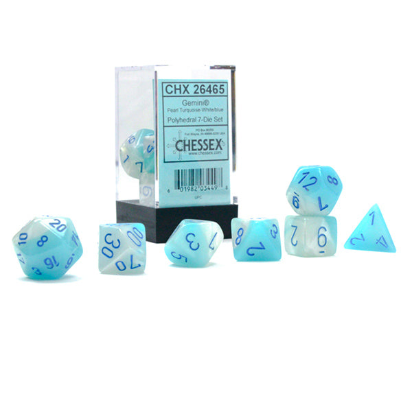 7-Die Set Gemini: Pearl Turquoise-White/Blue | Galactic Gamez