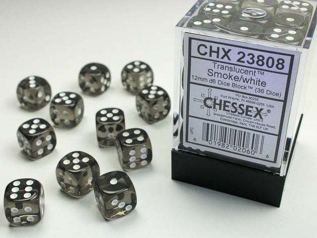 Chessex: D6 Translucent Dice Set - 12mm - Smoke/White | Galactic Gamez