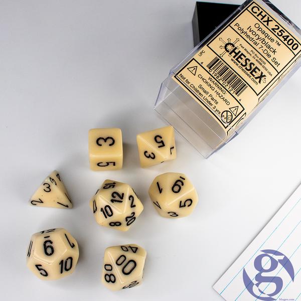 27402 Marble Polyhedral Ivory/black 7-Die Set | Galactic Gamez