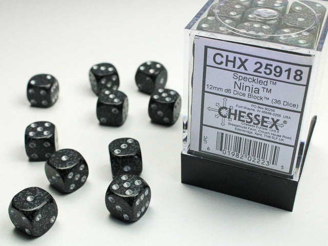 Chessex: D6 Speckled Dice Set - 12mm CHX25918 Ninja | Galactic Gamez