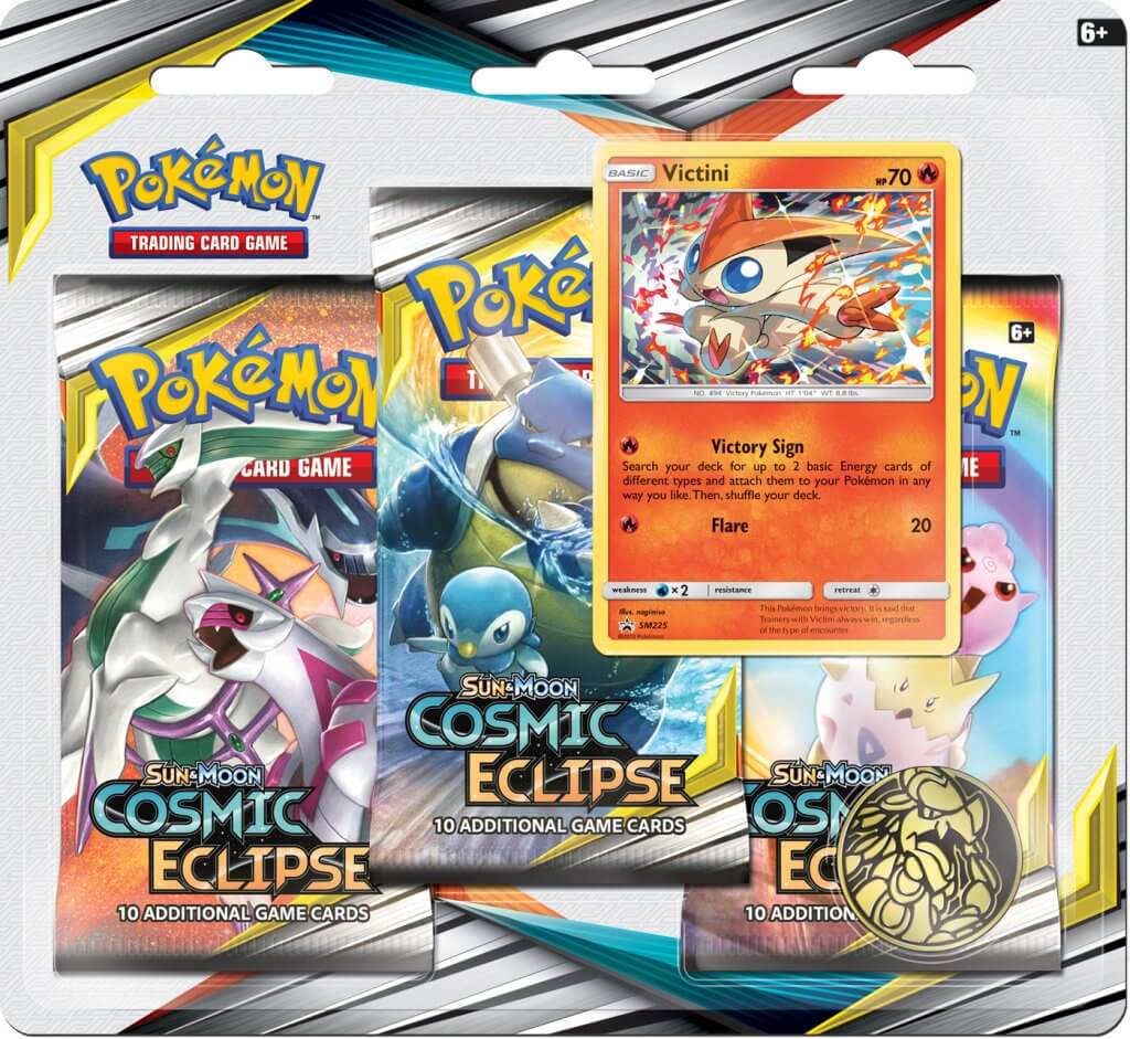POKÉMON TCG Cosmic Eclipse Three Booster Blister - Victini | Galactic Gamez