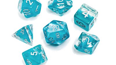 Gatekeeper Games:  “Glacier” (Light Blue) Neutron Dice 7-Die Sets (in a Dice Keep) | Galactic Gamez