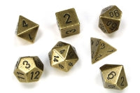 Metal Polyhedral Old Brass 7-Dice Set | Galactic Gamez