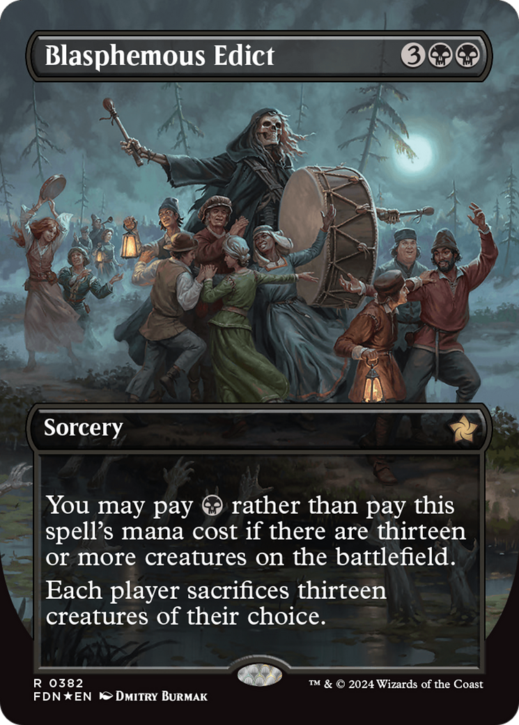 Blasphemous Edict (Borderless) (Mana Foil) [Foundations] | Galactic Gamez