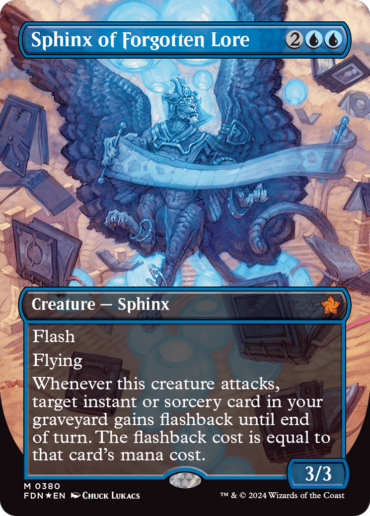 Sphinx of Forgotten Lore (Borderless) (Mana Foil) [Foundations] | Galactic Gamez