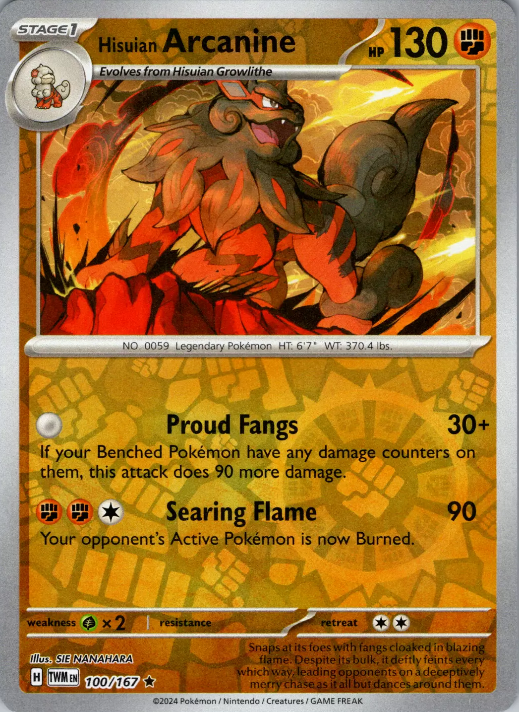 Hisuian Arcanine (100/167) [Scarlet & Violet: Twilight Masquerade] | Galactic Gamez