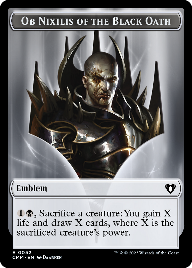 Clue // Ob Nixilis of the Black Oath Emblem Double-Sided Token [Commander Masters Tokens] | Galactic Gamez