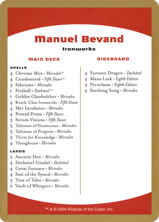 Manuel Bevand Decklist [World Championship Decks 2004] | Galactic Gamez