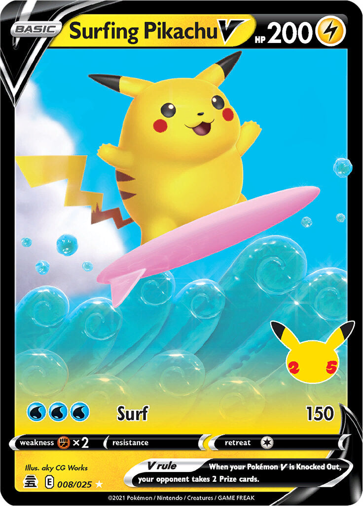 Surfing Pikachu V (008/025) [Celebrations: 25th Anniversary] | Galactic Gamez