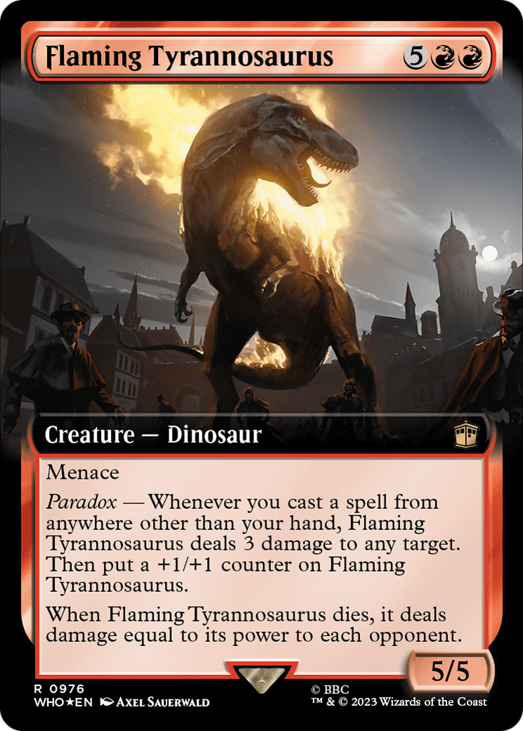 Flaming Tyrannosaurus (Extended Art) (Surge Foil) [Doctor Who] | Galactic Gamez