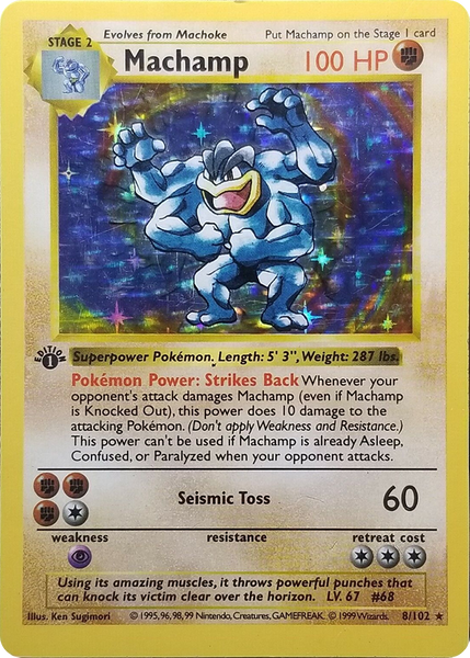 pokemon base set 1st edition holofoil card #8/102 machamp Machamp (8/102) (Shadowless) [Base Set 1st Edition] – Galactic Gamez