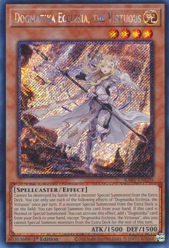 Dogmatika Ecclesia, the Virtuous [RA01-EN020] Platinum Secret Rare | Galactic Gamez