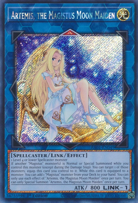 Artemis, the Magistus Moon Maiden [RA01-EN049] Platinum Secret Rare | Galactic Gamez