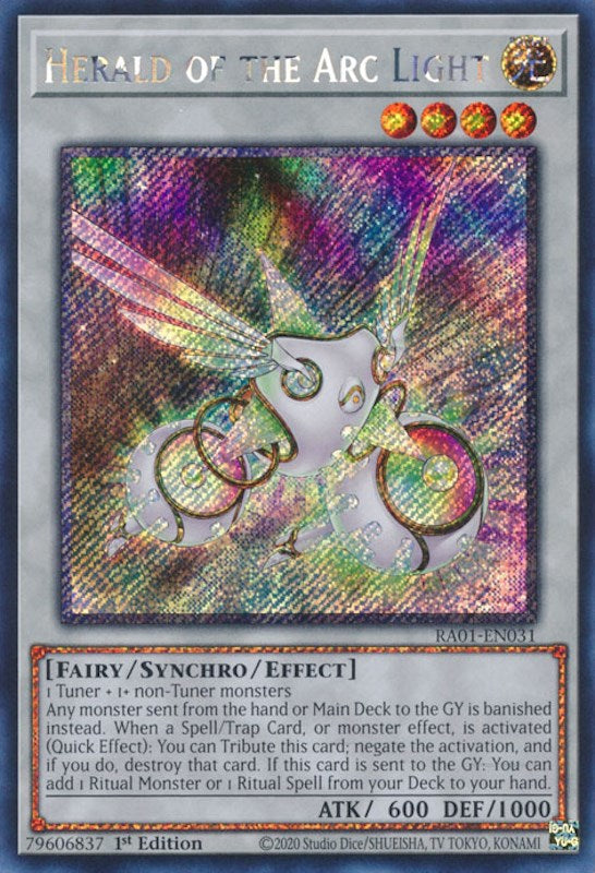 Herald of the Arc Light [RA01-EN031] Platinum Secret Rare | Galactic Gamez