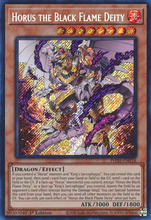 Horus the Black Flame Deity [PHNI-EN018] Secret Rare | Galactic Gamez
