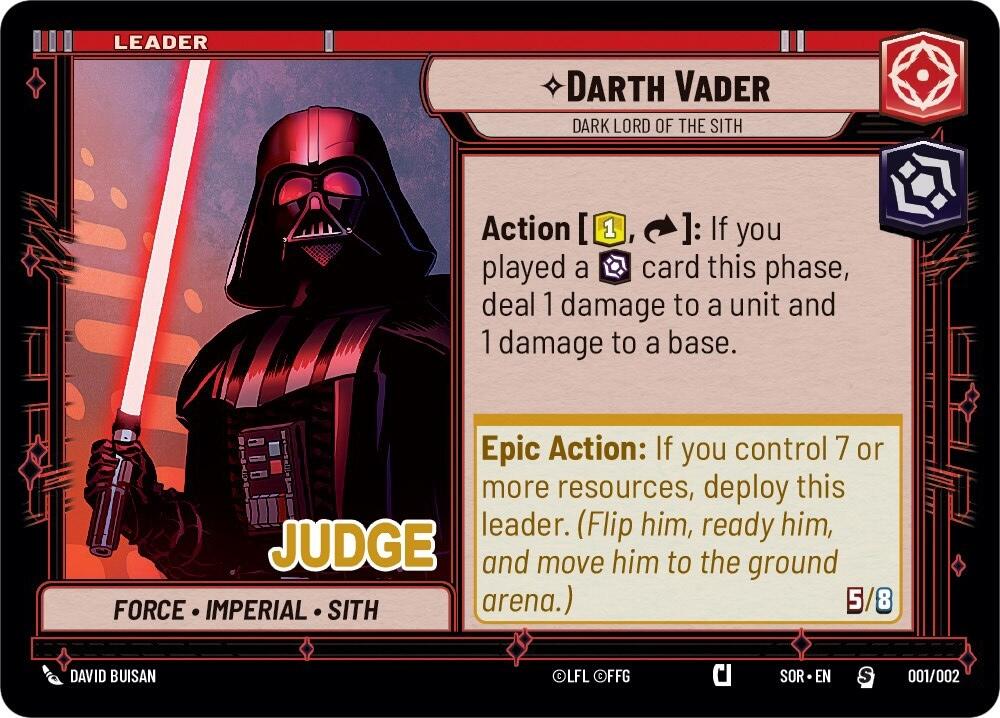 Darth Vader - Dark Lord of the Sith (001/002) (Judge Promo) (001/002) [Spark of Rebellion Promos] | Galactic Gamez