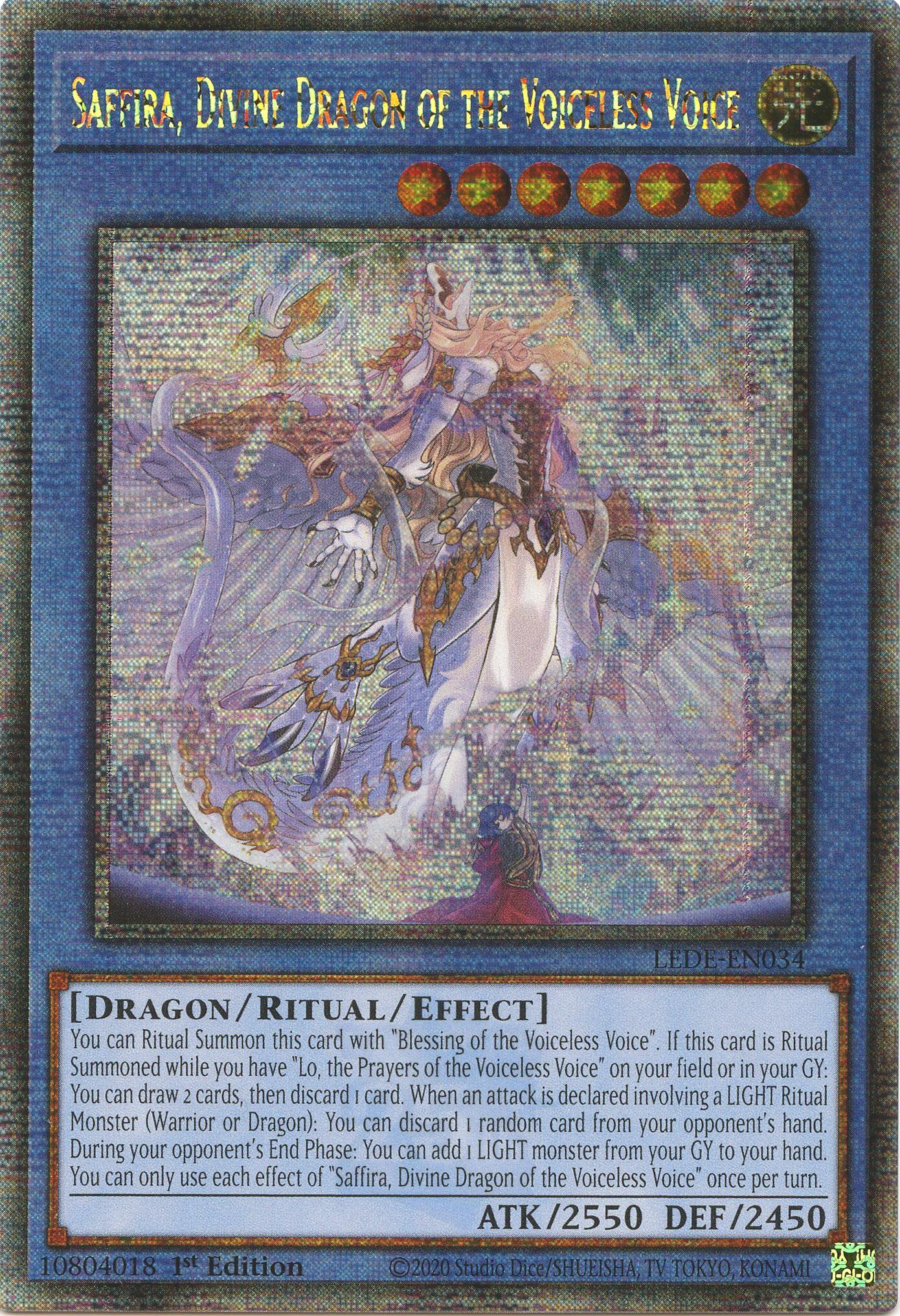 Saffira, Divine Dragon of the Voiceless Voice (Quarter Century Secret Rare) [LEDE-EN034] Quarter Century Secret Rare | Galactic Gamez
