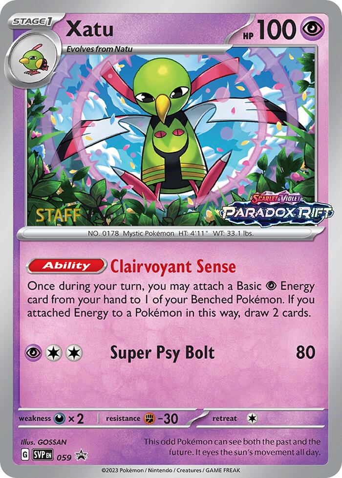 Xatu (059) (Staff Prerelease Promo) [Scarlet & Violet: Black Star Promos] | Galactic Gamez