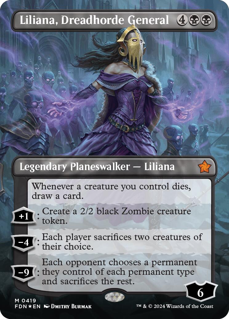 Liliana, Dreadhorde General (Borderless) (Mana Foil) [Foundations] | Galactic Gamez