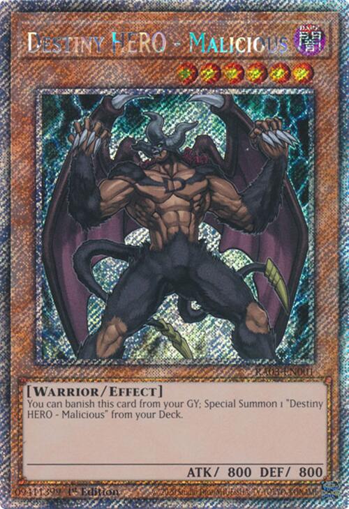 Destiny HERO - Malicious (Platinum Secret Rare) [RA03-EN001] Platinum Secret Rare | Galactic Gamez