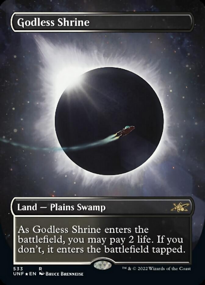 Godless Shrine (Borderless) (Galaxy Foil) [Unfinity] | Galactic Gamez