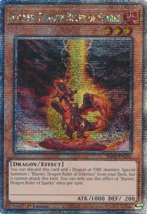 Burner, Dragon Ruler of Sparks (Quarter Century Secret Rare) [RA03-EN256] Quarter Century Secret Rare | Galactic Gamez