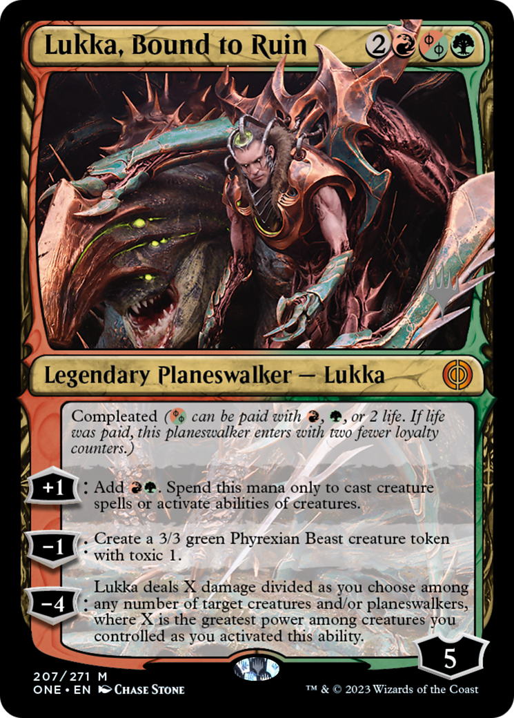 Lukka, Bound to Ruin (Promo Pack) [Phyrexia: All Will Be One Promos] | Galactic Gamez