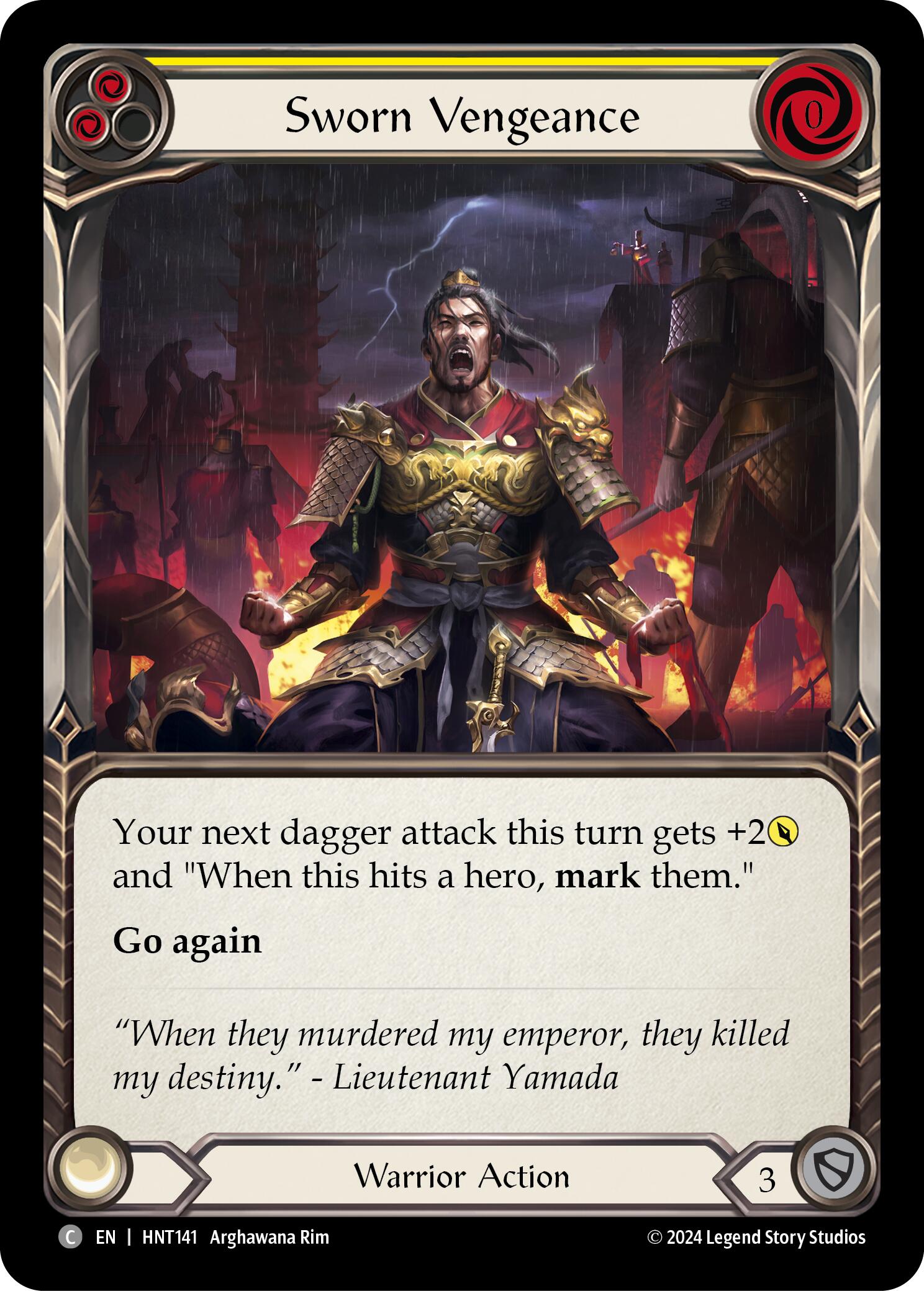 Sworn Vengeance (Yellow) [HNT141] (The Hunted)  Rainbow Foil | Galactic Gamez