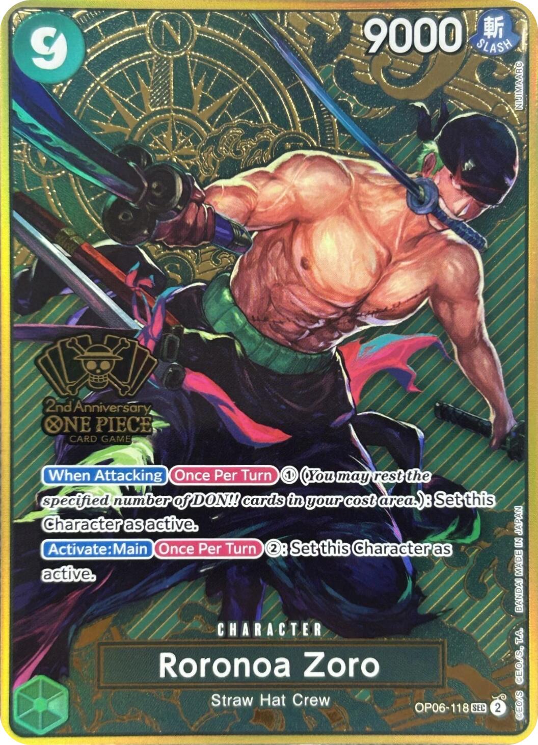 Roronoa Zoro (Japanese Version 2nd Anniversary Set) [One Piece Promotion Cards] | Galactic Gamez