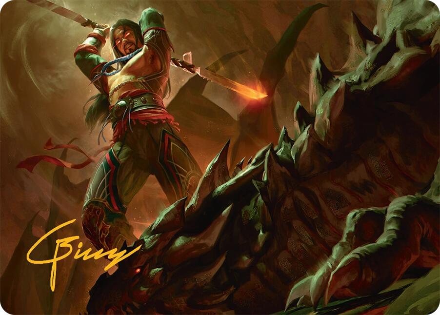 Sarkhan's Resolve Art Card (18/54) (Gold-Stamped Signature) [Tarkir: Dragonstorm Art Series] | Galactic Gamez