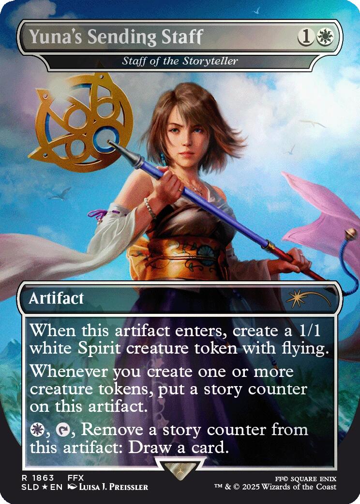 Yuna's Sending Staff - Staff of the Storyteller (Rainbow Foil) [Secret Lair Drop Series] | Galactic Gamez