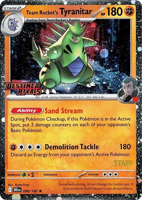 Team Rocket's Tyranitar (096/182) (Prerelease Staff) [Scarlet & Violet: Destined Rivals] | Galactic Gamez