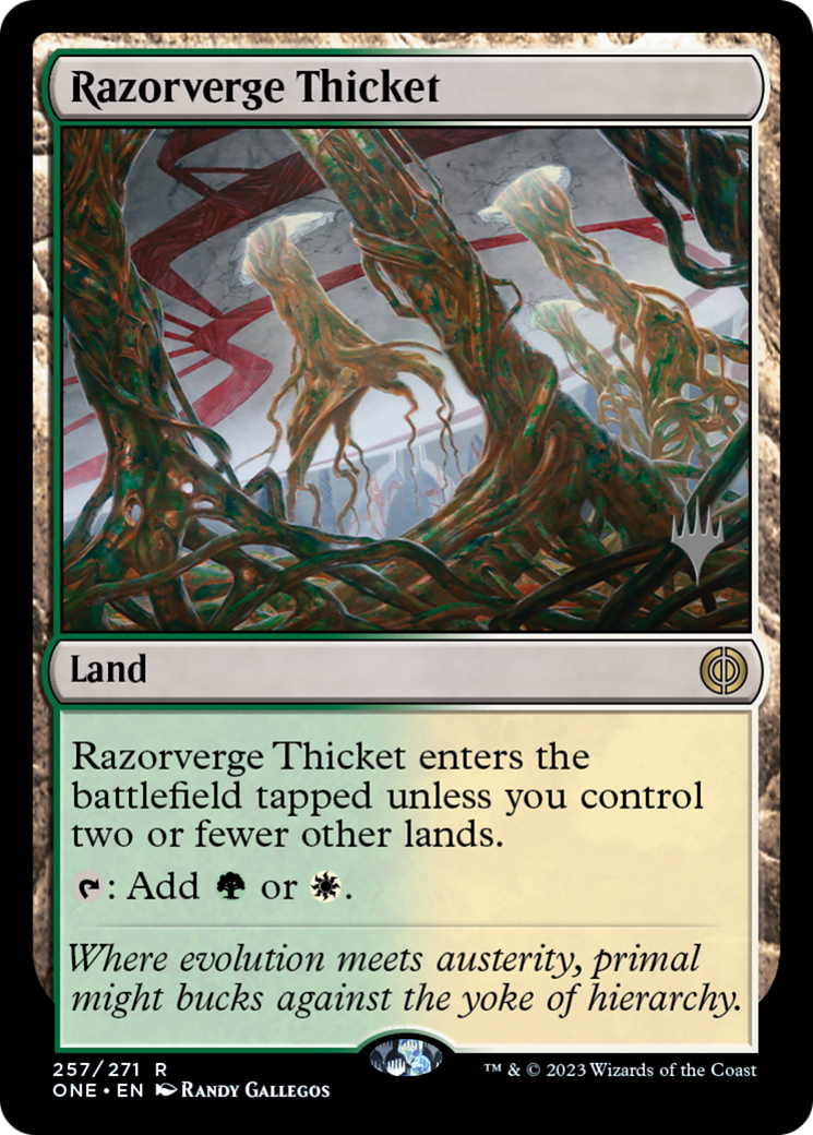 Razorverge Thicket (Promo Pack) [Phyrexia: All Will Be One Promos] | Galactic Gamez