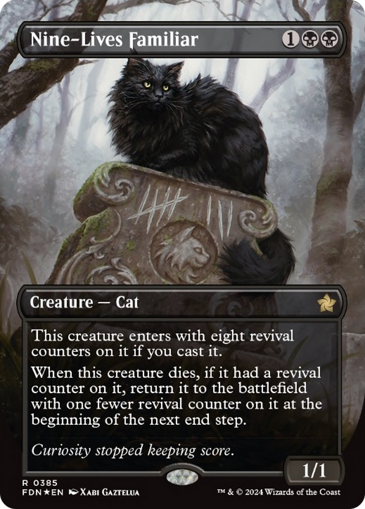 Nine-Lives Familiar (Borderless Mana Foil) [Foundations] | Galactic Gamez