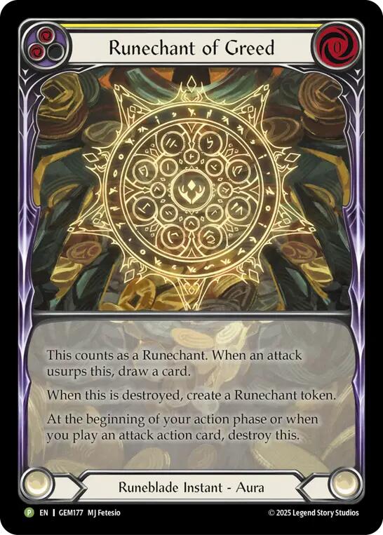 Runechant of Greed (Yellow) [GEM177-RF] (GEM Pack 5)  Rainbow Foil | Galactic Gamez
