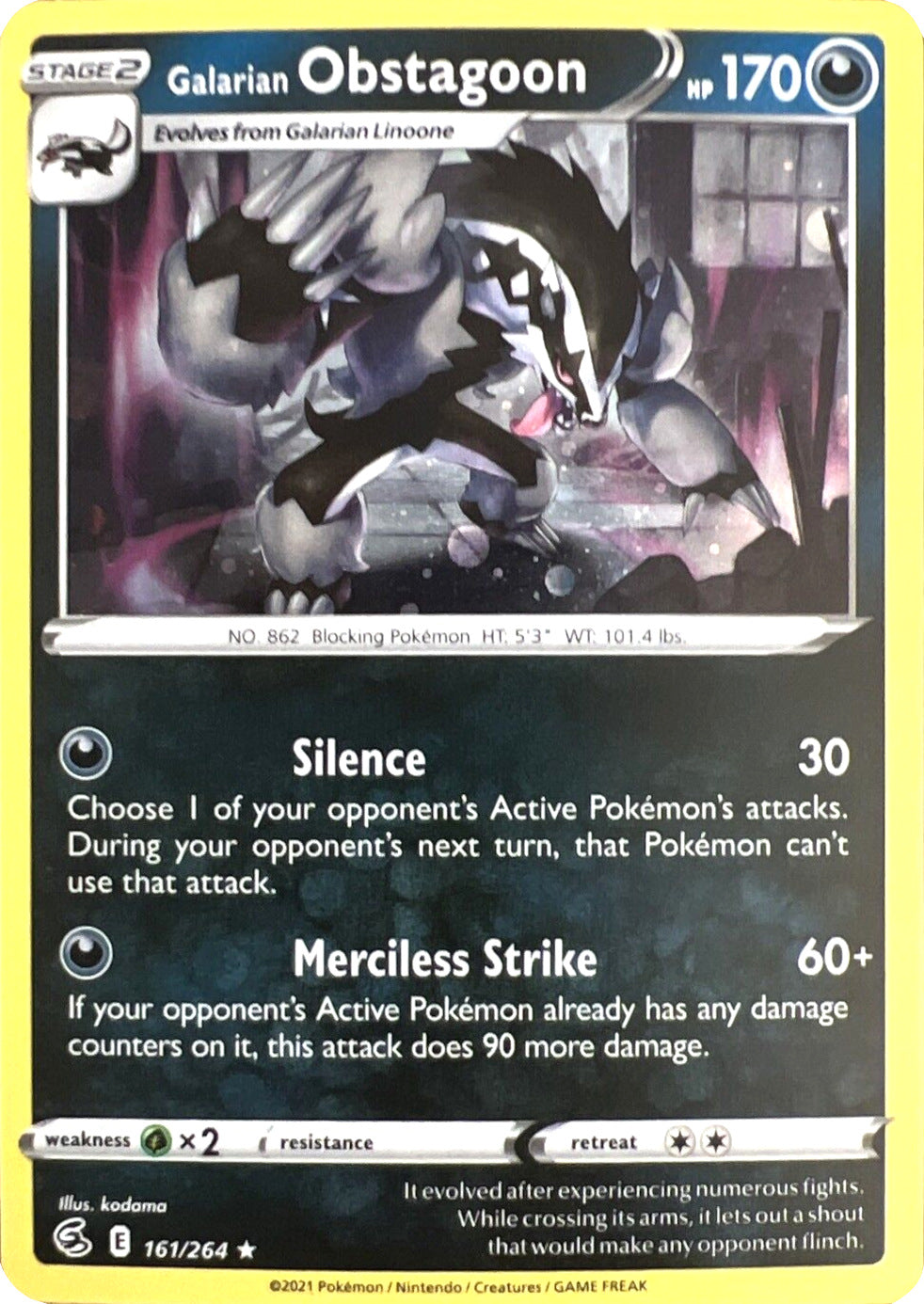 Galarian Obstagoon (161/264) (Cosmos Holo) [Sword & Shield: Fusion Strike] | Galactic Gamez