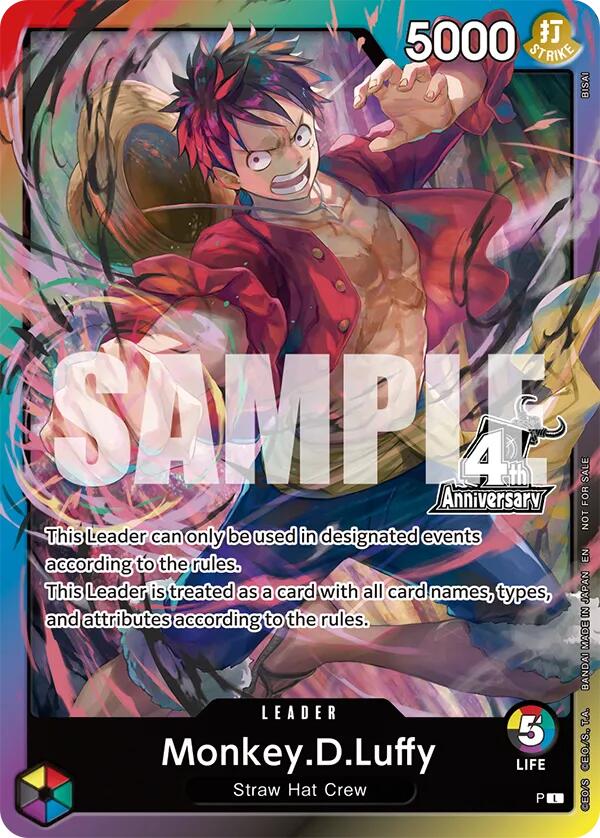 Monkey.D.Luffy (4th Anniversary Leader Card) [One Piece Promotion Cards] | Galactic Gamez
