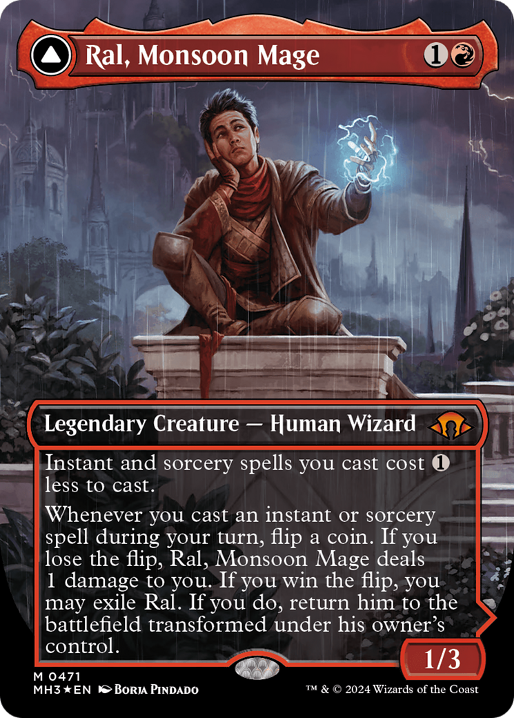 Ral, Monsoon Mage // Ral, Leyline Prodigy (Borderless) (Textured Foil) [Modern Horizons 3] | Galactic Gamez