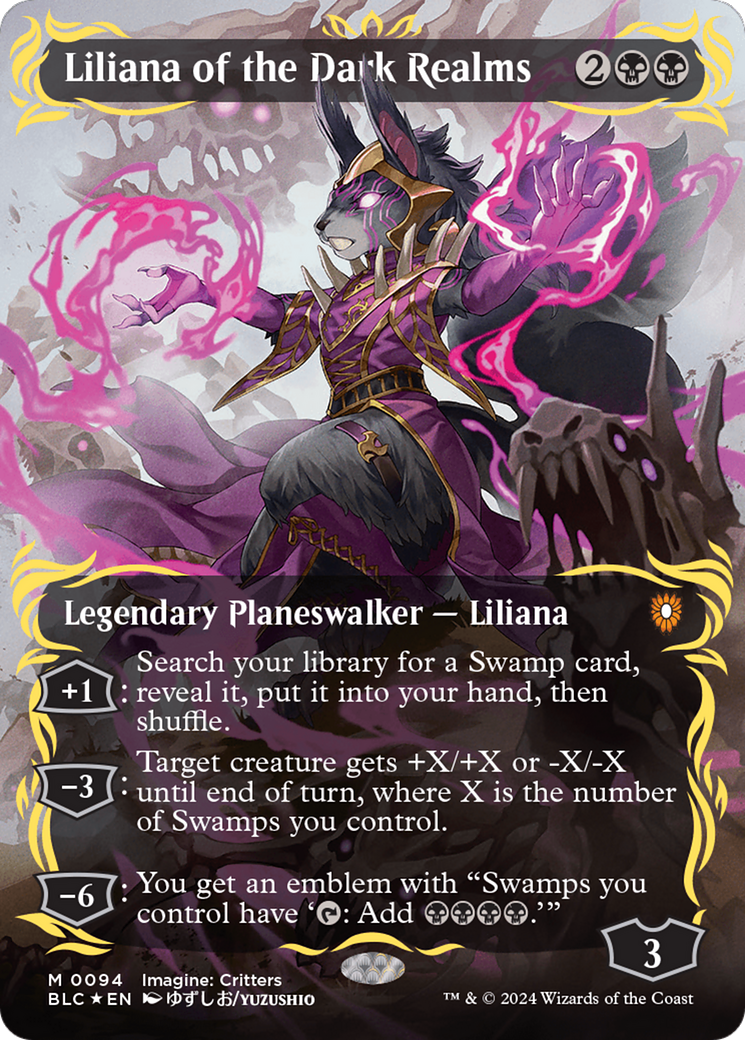 Liliana of the Dark Realms (Borderless) (Raised Foil) [Bloomburrow Commander] | Galactic Gamez