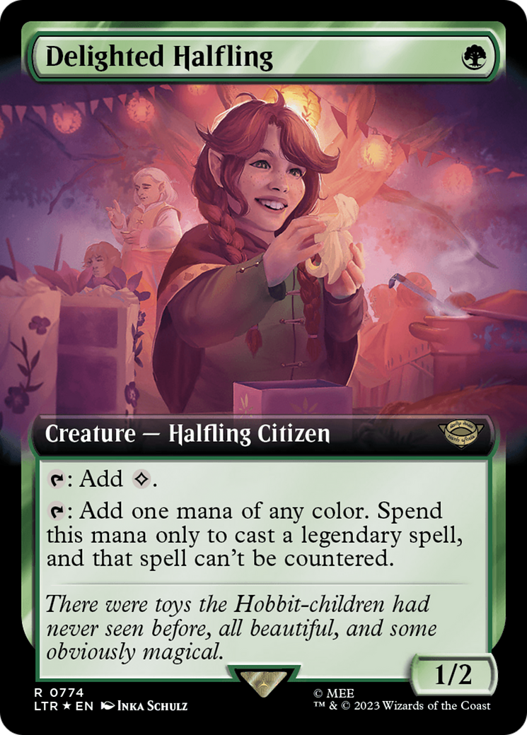 Delighted Halfling (Extended Art) (Surge Foil) [The Lord of the Rings: Tales of Middle-Earth] | Galactic Gamez