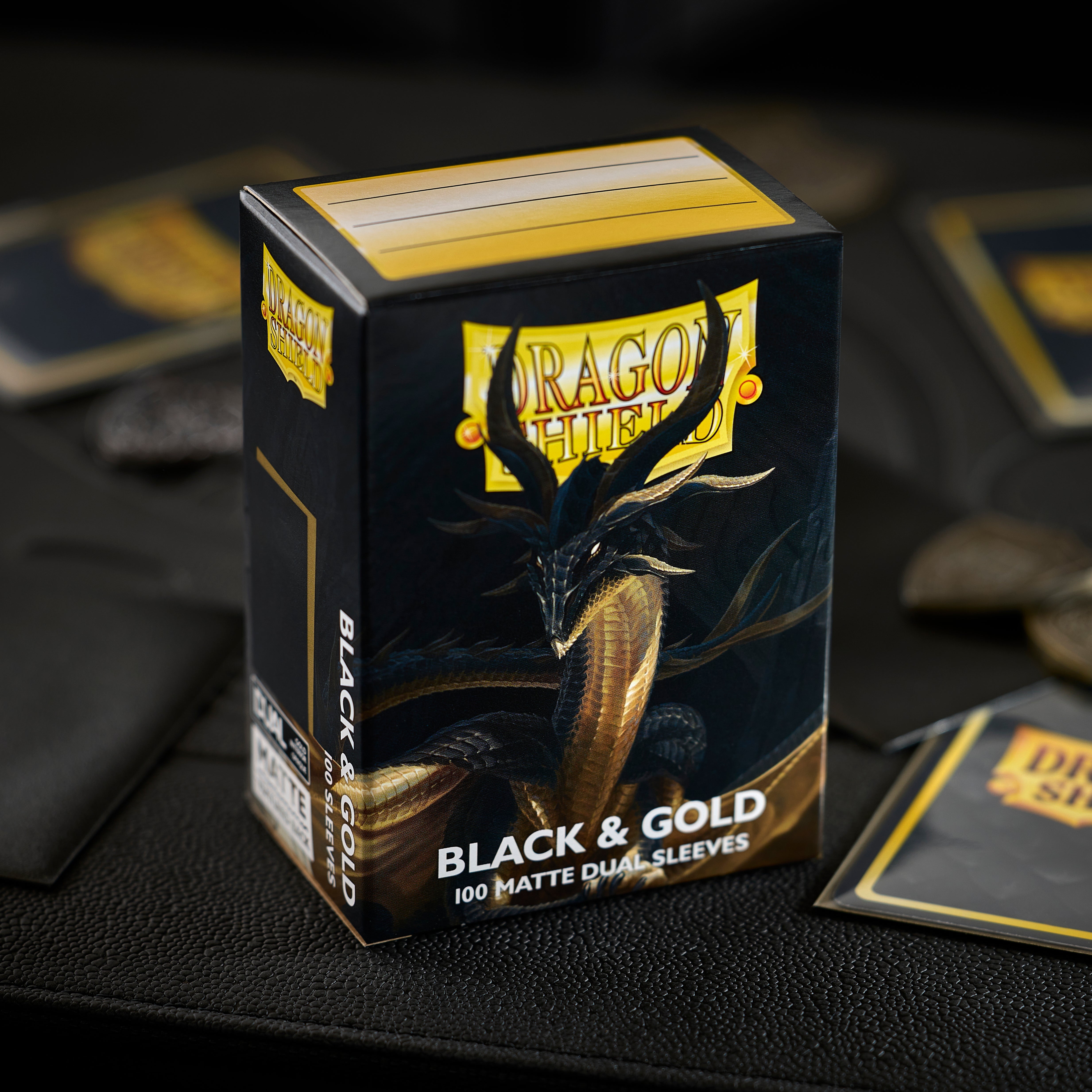 Dragon Shield Sleeves: Standard Matte Dual - Black & Gold 100CT | Galactic Gamez