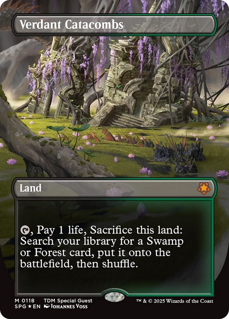 Verdant Catacombs (Borderless) (Dragonscale Foil) [Tarkir: Dragonstorm Special Guests] | Galactic Gamez