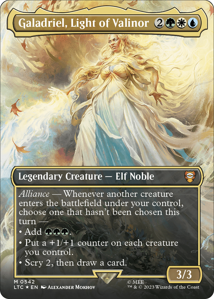 Galadriel, Light of Valinor (Borderless) (Surge Foil) [The Lord of the Rings: Tales of Middle-Earth Commander] | Galactic Gamez