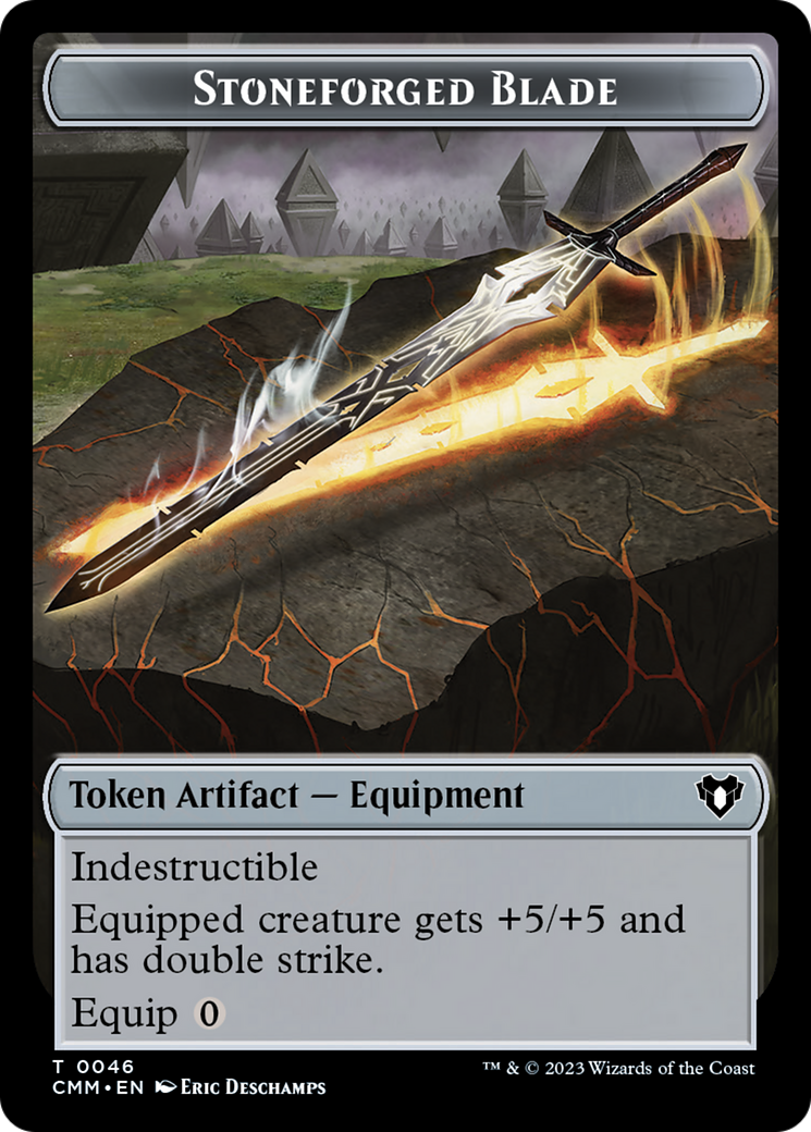 Saproling // Stoneforged Blade Double-Sided Token [Commander Masters Tokens] | Galactic Gamez