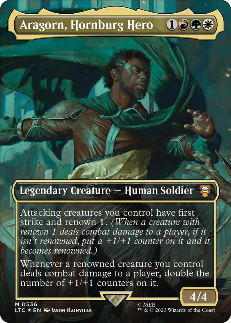 Aragorn, Hornburg Hero (Borderless) (Surge Foil) [The Lord of the Rings: Tales of Middle-Earth Commander] | Galactic Gamez