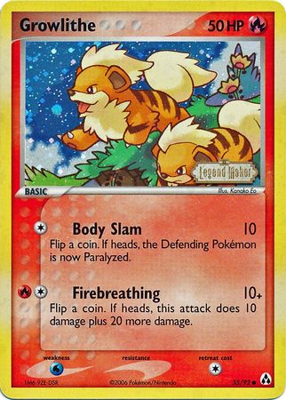 Growlithe (55/92) (Stamped) [EX: Legend Maker] | Galactic Gamez