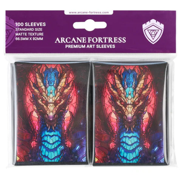 Arcane Fortress - Card Sleeves: Standard- Matte Art- Stained Glass- Fire & Ice Dragon (100 ct) | Galactic Gamez