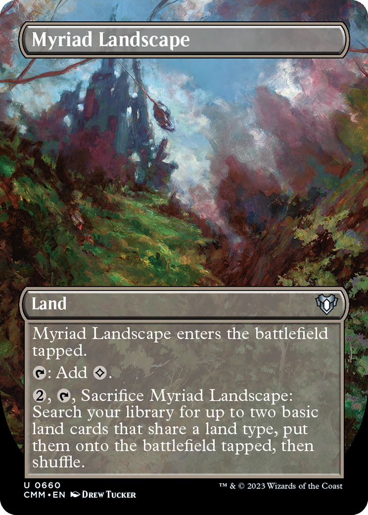 Myriad Landscape (Borderless Alternate Art) [Commander Masters] | Galactic Gamez