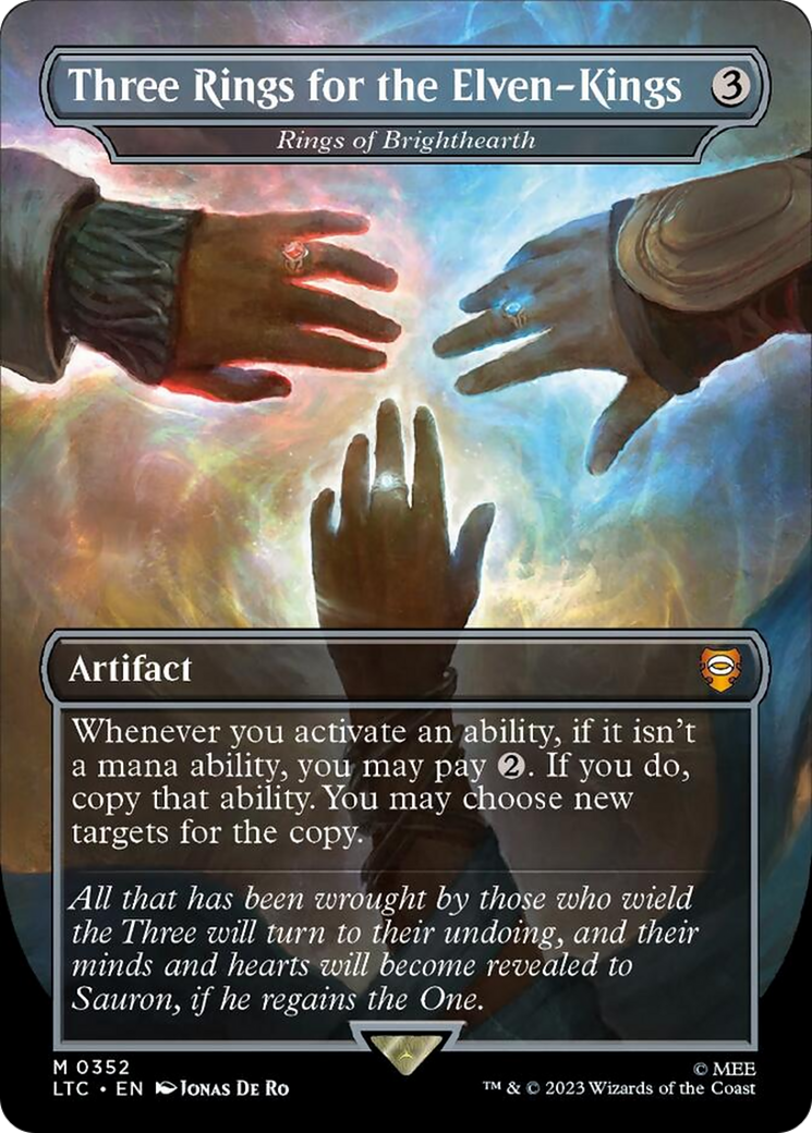 Three Rings for the Elven-Kings - Rings of Brighthearth (Borderless) (Surge Foil) [The Lord of the Rings: Tales of Middle-Earth Commander] | Galactic Gamez