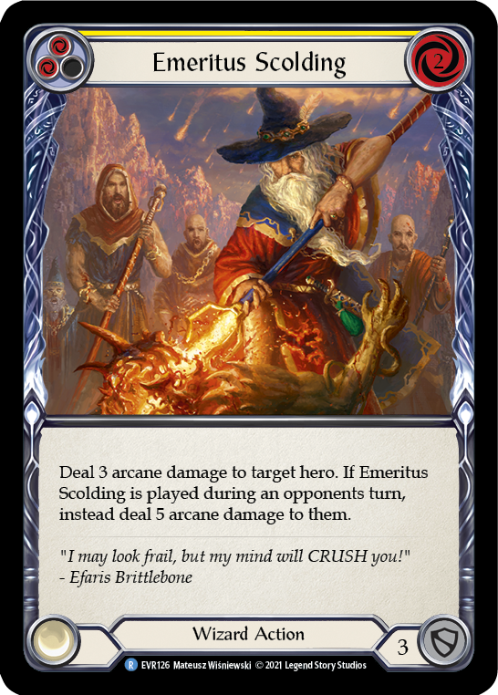 Emeritus Scolding (Yellow) [EVR126] (Everfest)  1st Edition Rainbow Foil | Galactic Gamez